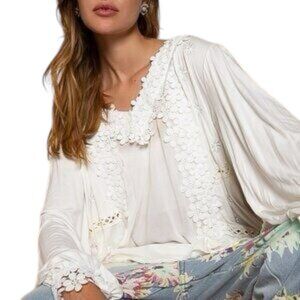 POL x Freckled Poppy White Floral Lace Embroidered Boho Top Womens Size XL